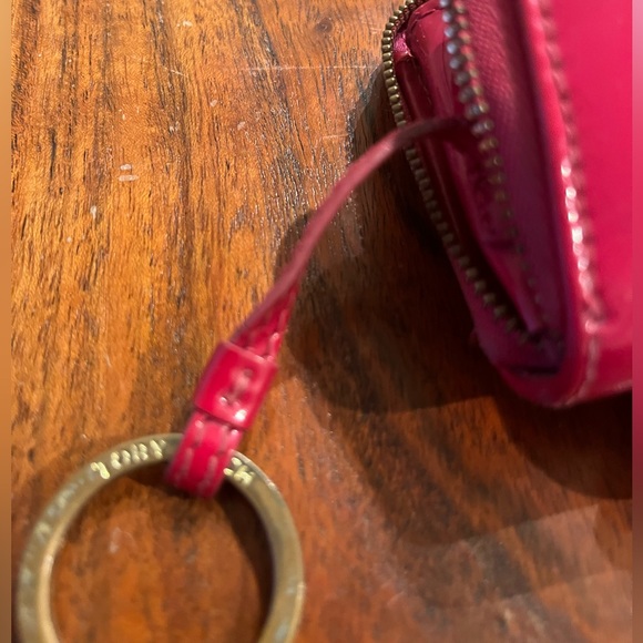 Tory Burch Patent Leather Zipped Coin Purse with Key Ring in Tomato Red - Picture 11 of 14
